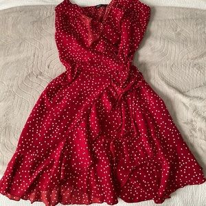 Polka Dot Knot Side Ruffle Wrap Dress
